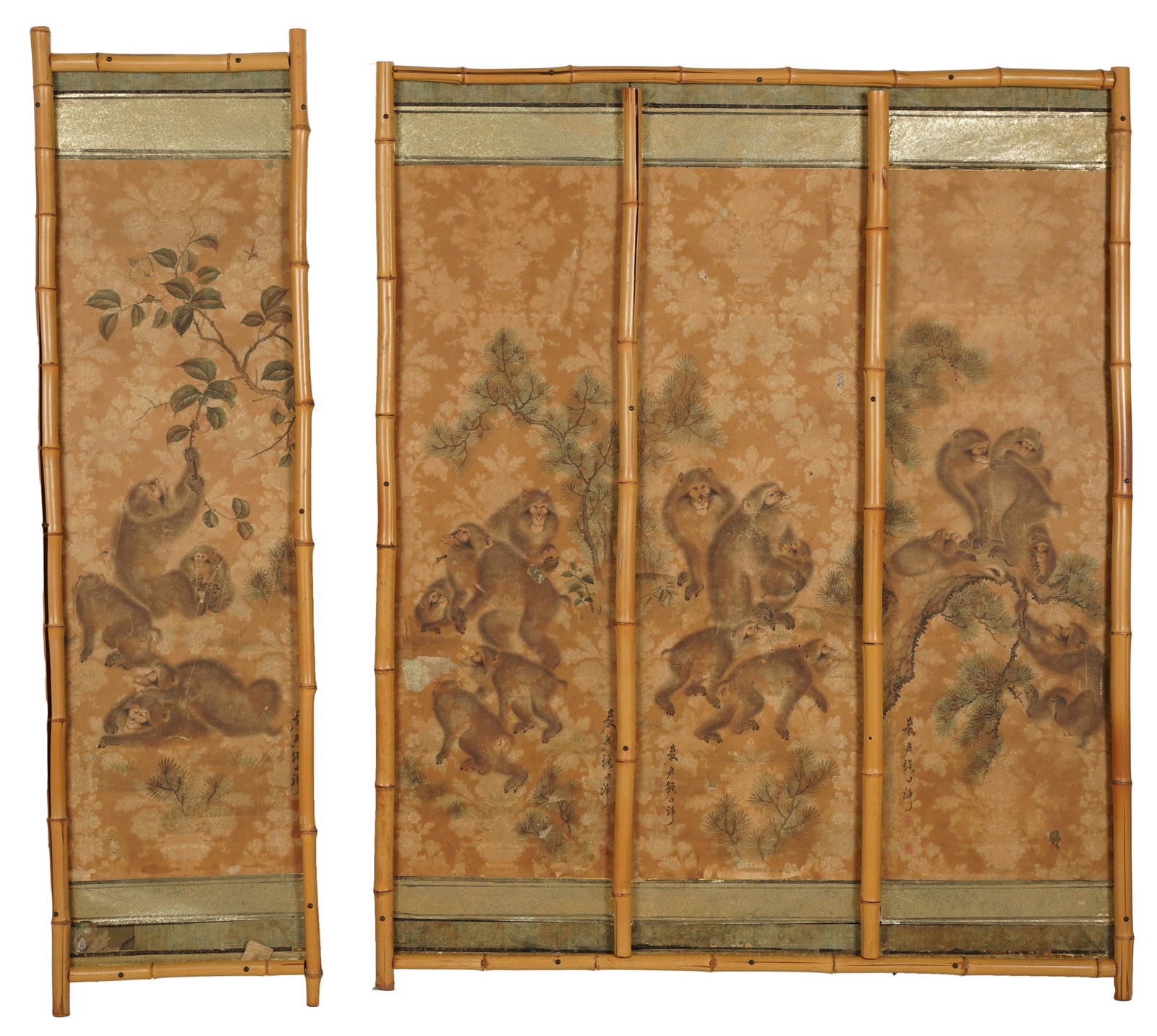 Two Asian Bamboo and Painted Paper Panels (1 of 10)