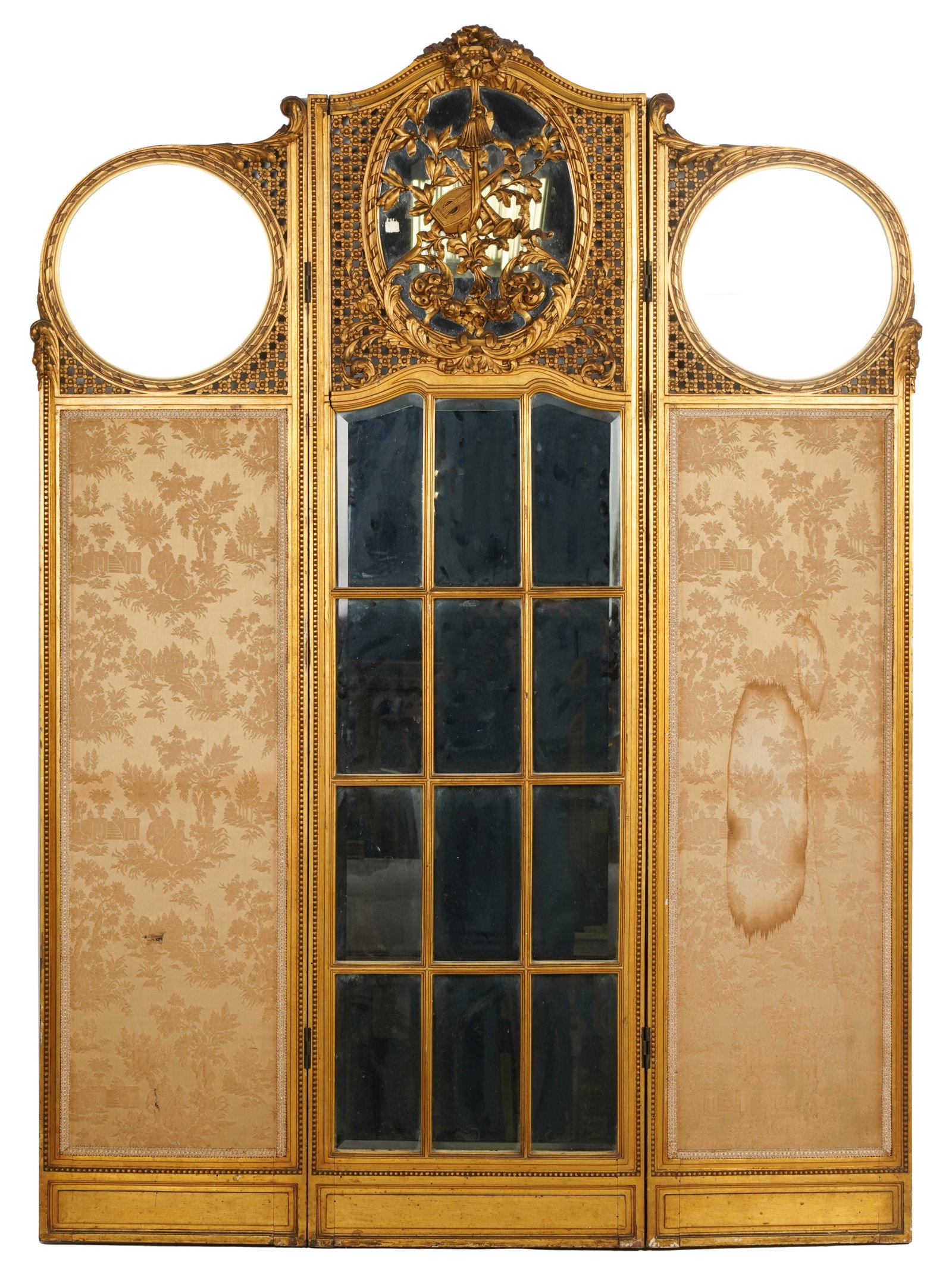 Three-Panel Giltwood and Damask Dressing Screen (1 of 11)