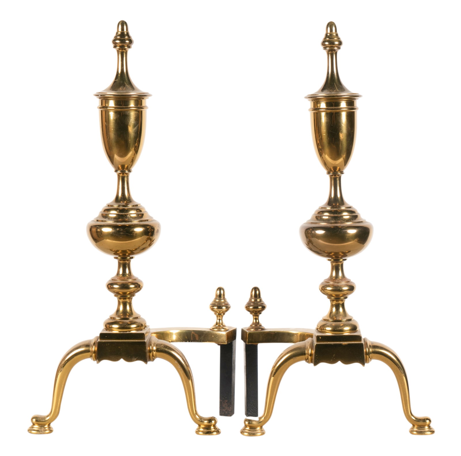 Pair of Brass Andirons: mid-20th century 26 x 14 x 10 in. (66 x 35.6 x 25.4 cm.)