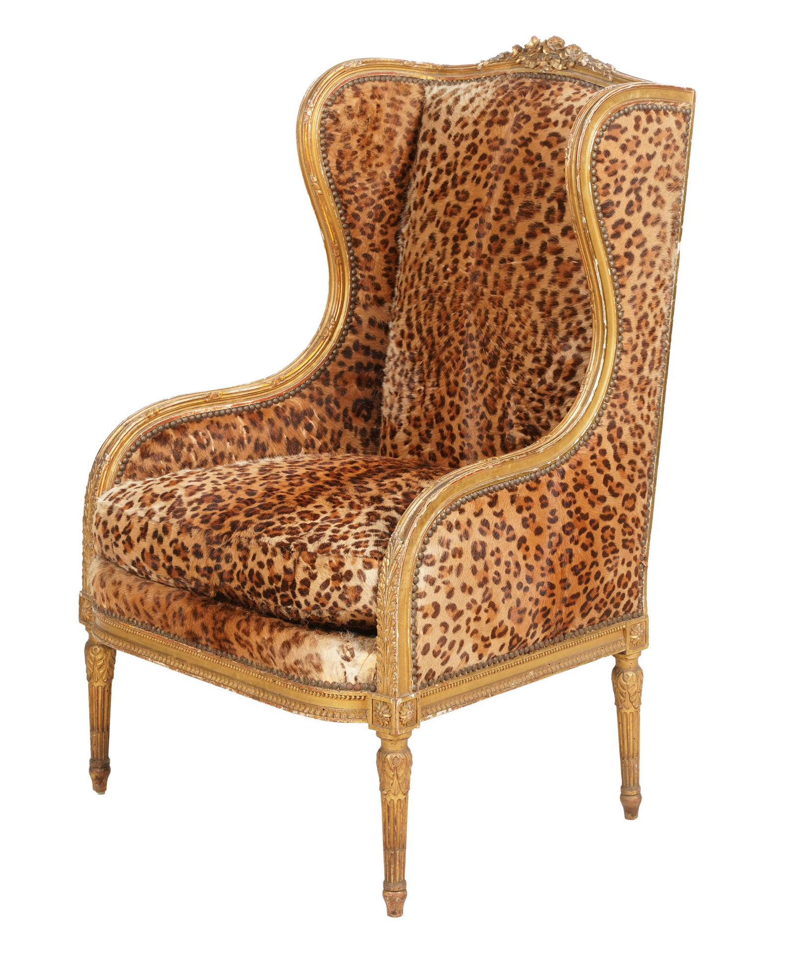 Leopard Print Upholstered Giltwood Bergere (1 of 8)