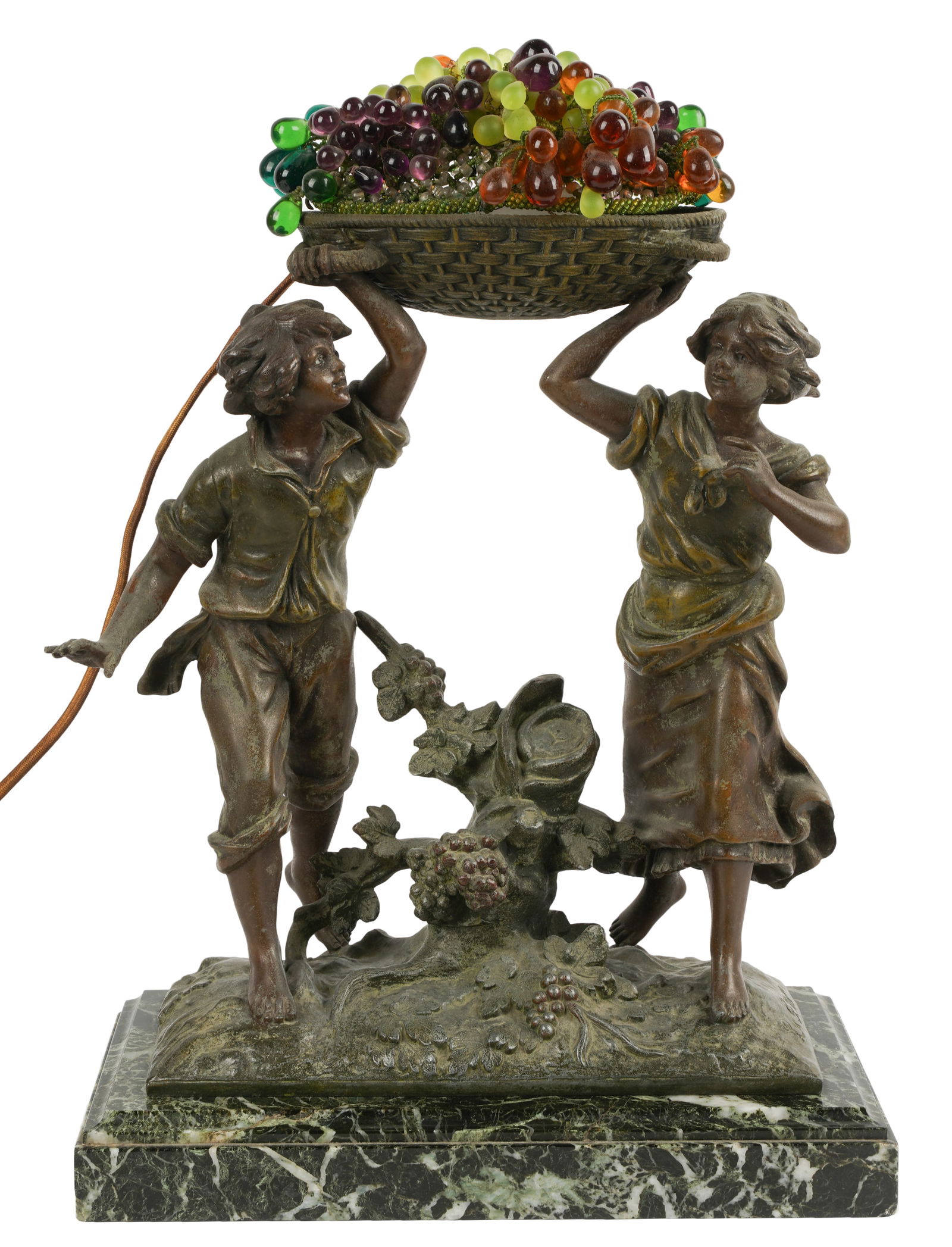 French Patinated Metal and Glass Figural Table Lamp (1 of 17)