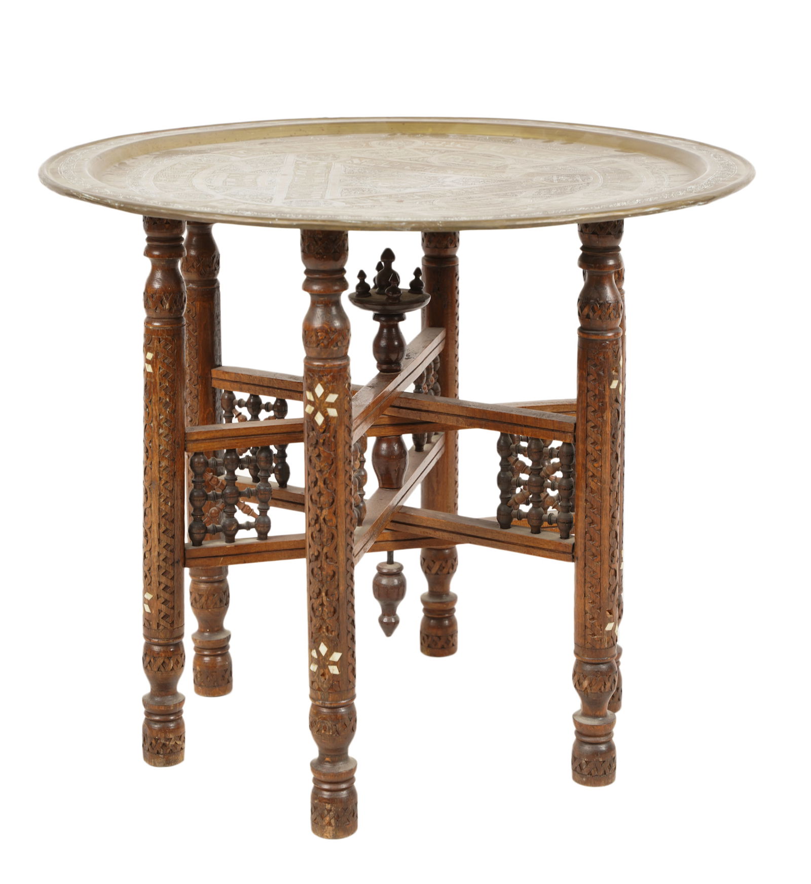 Syrian Brass Tray on Carved Wood Stand (1 of 8)