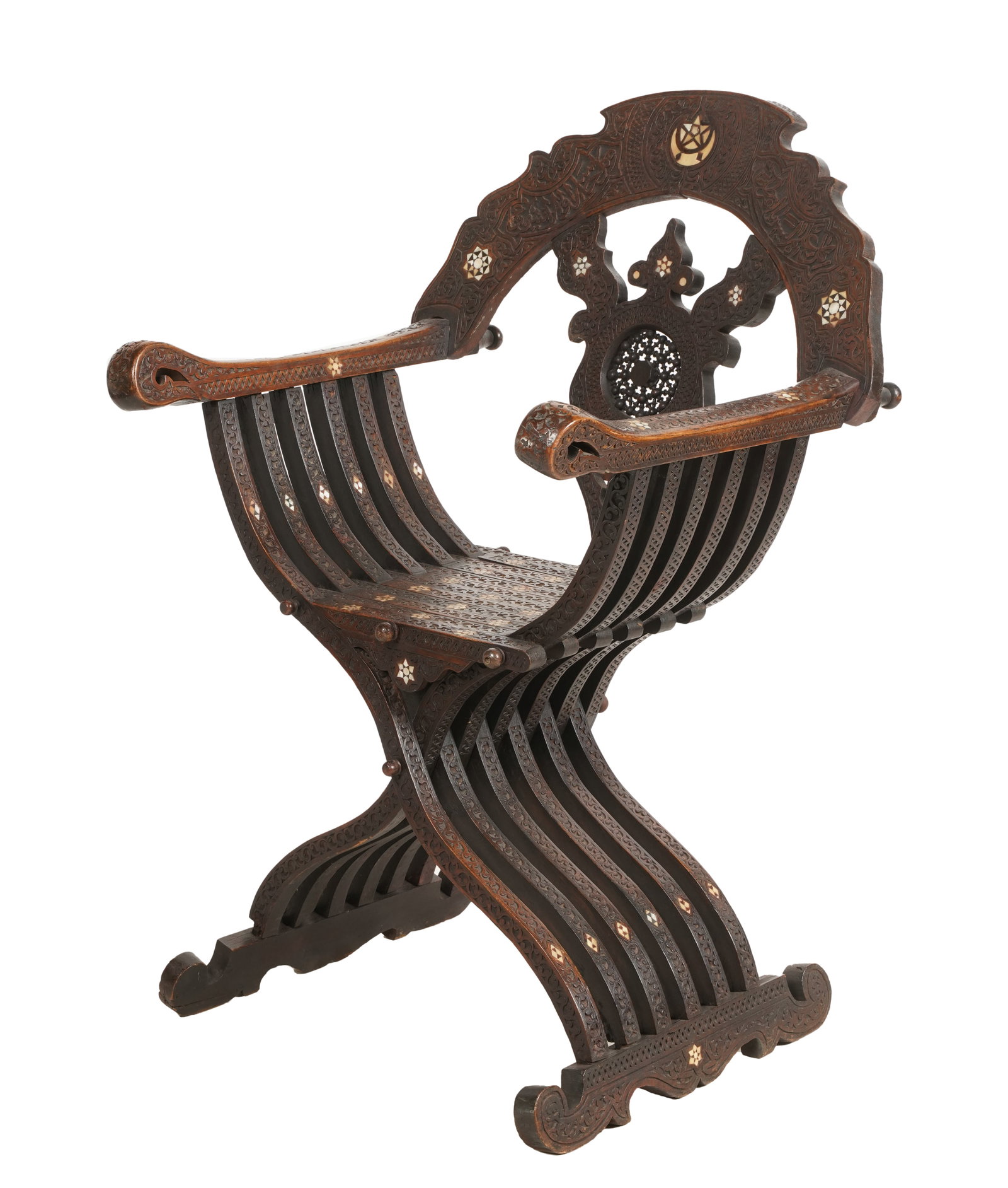 Shell-Inlaid Carved Hardwood Armchair (1 of 9)
