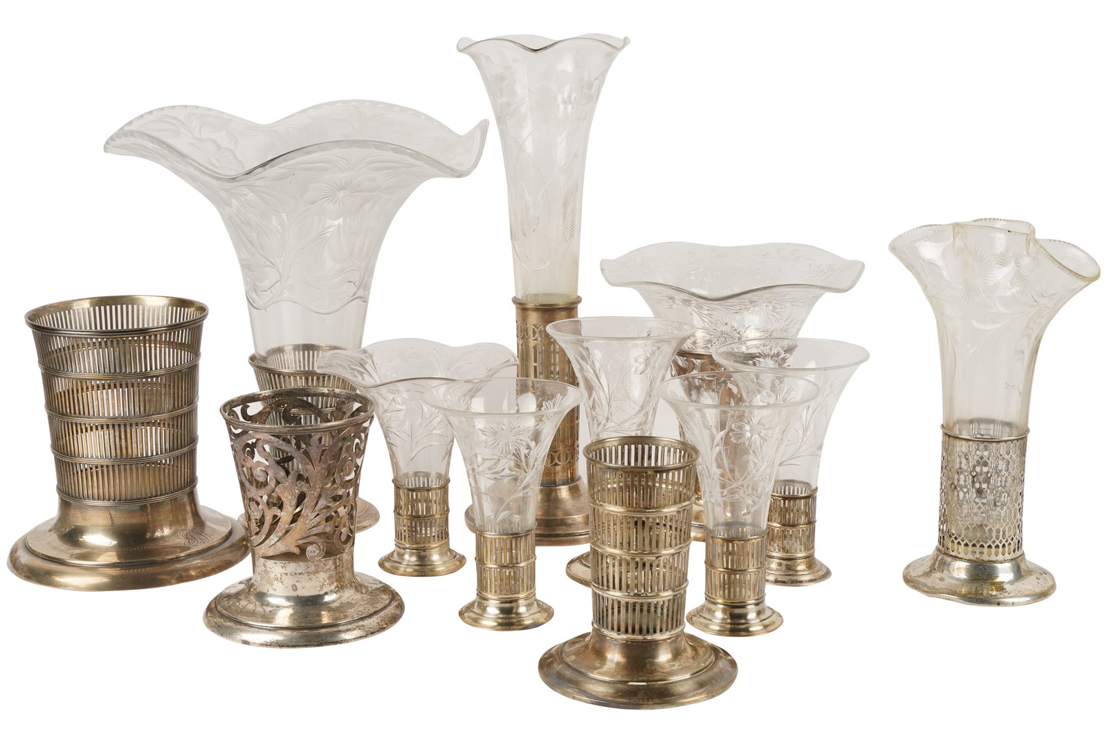 Collection of Ten American Sterling-Mounted Glass Vases (1 of 13)