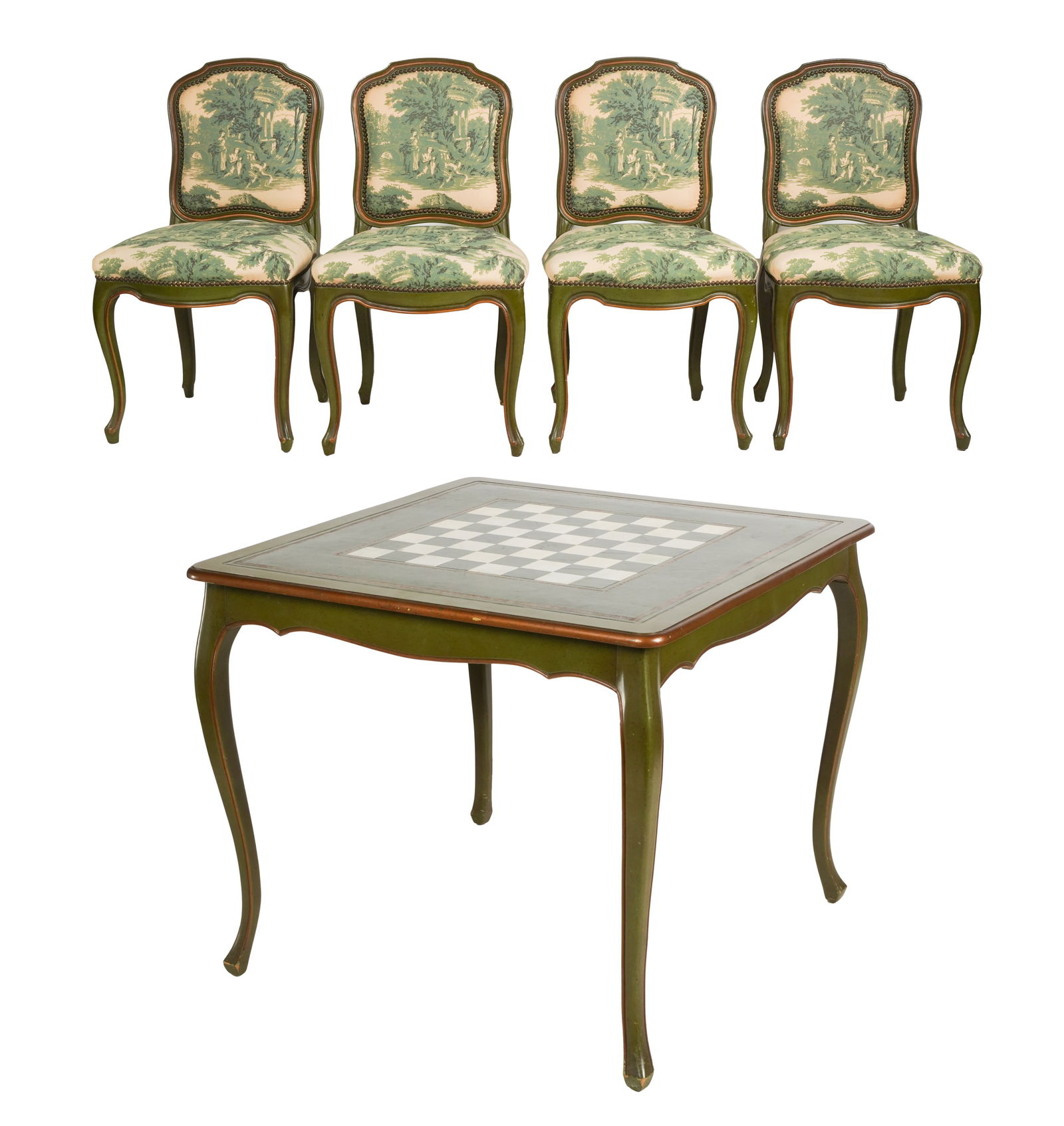 Louis XV-Style Painted Game Table and Flour Chairs (1 of 15)