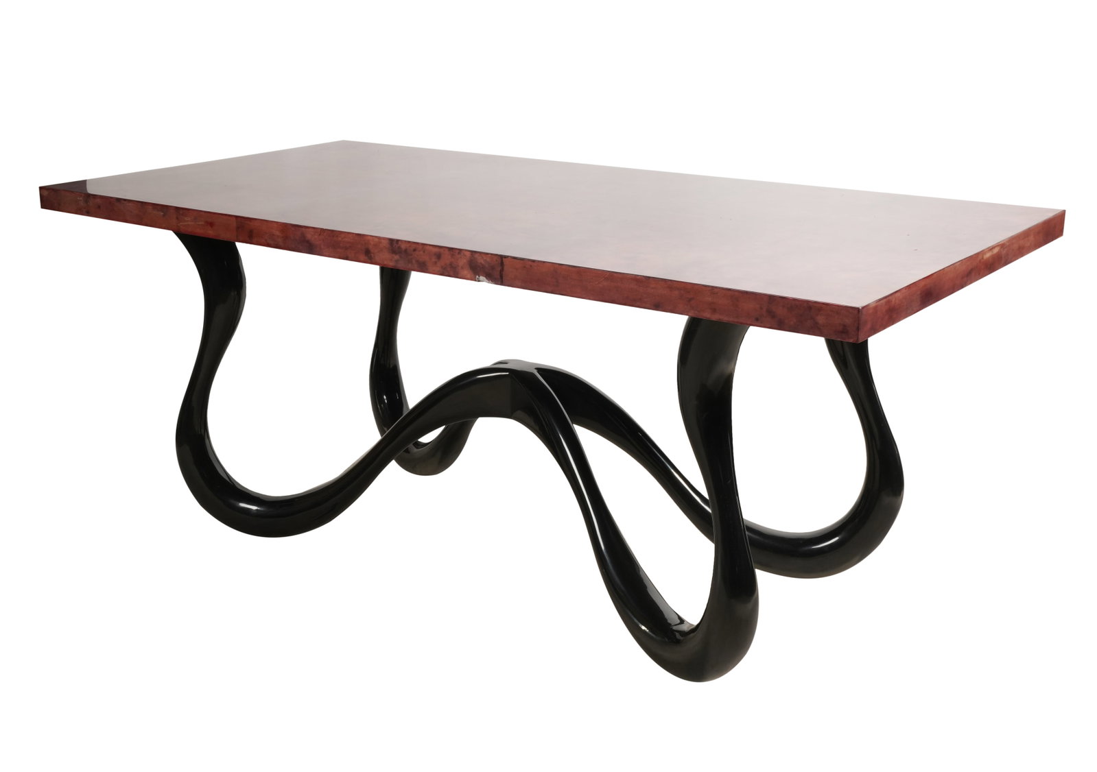 Modernist Goatskin-Veneered Desk: 'Swan"; unsigned 29 x 72 x 36 in. (73.7 x 182.9 x 91.4 cm.)