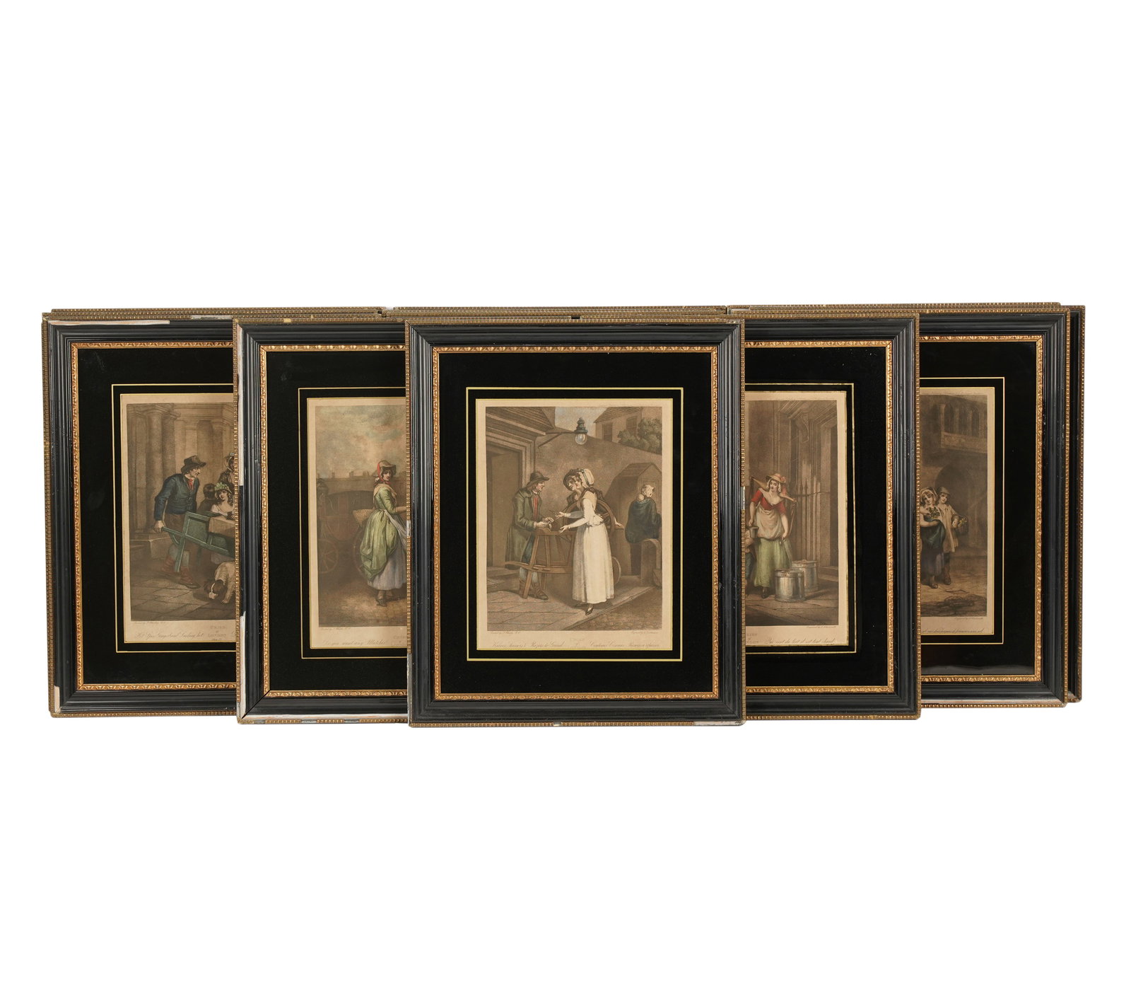 After Francis Wheatley (1747-1801): Cries of London: comprising 12 engravings, printed by various printers: "Do You Want Any Matches", "Strawberry Scarlet Strawberry", "Milk Below Maids", "New Mackerel, New Mackerel", "Knives, Scissors and Razors to Gri