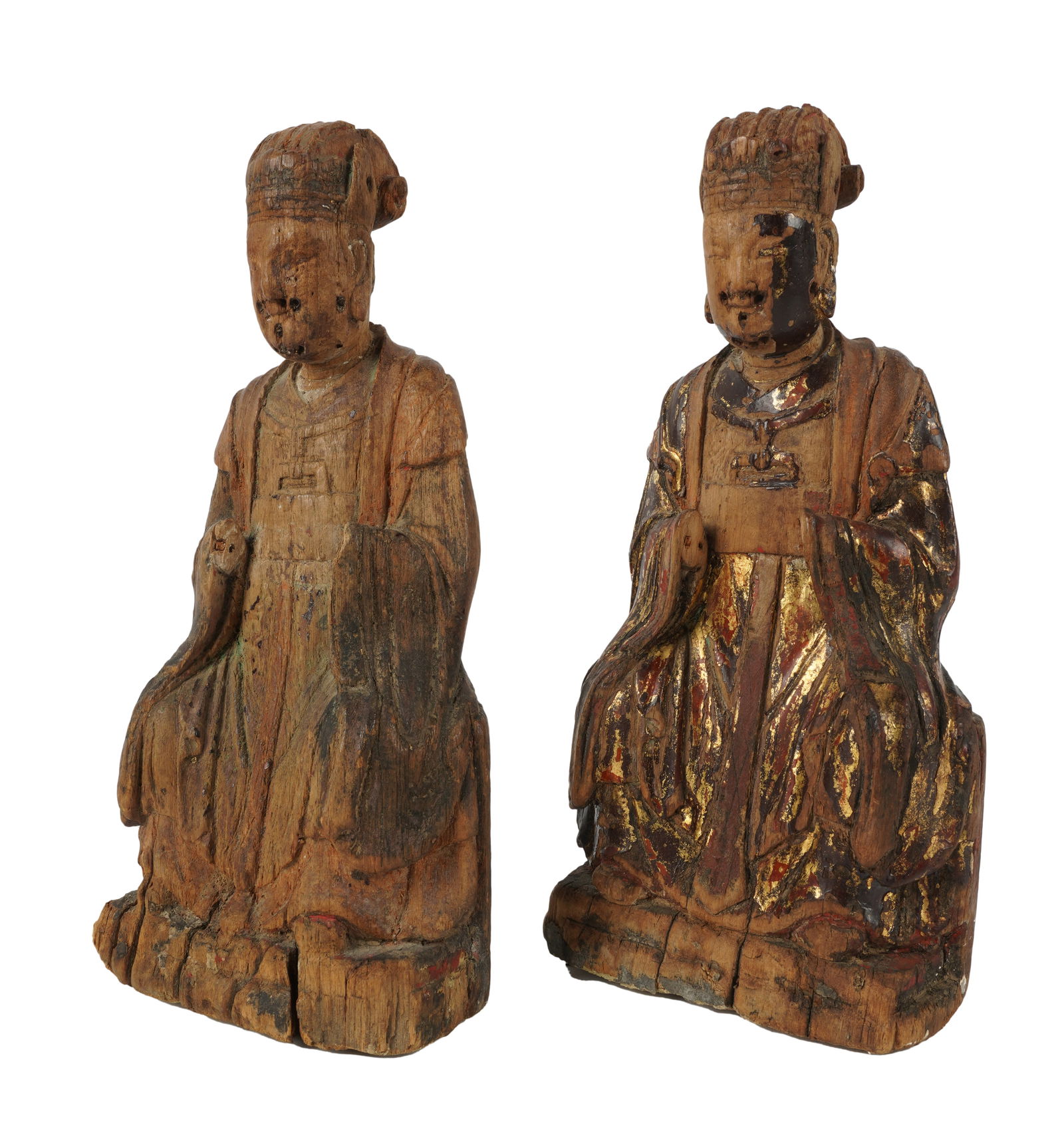 Two Ming -Style Chinese Carved Wood Attendant Figures (1 of 7)