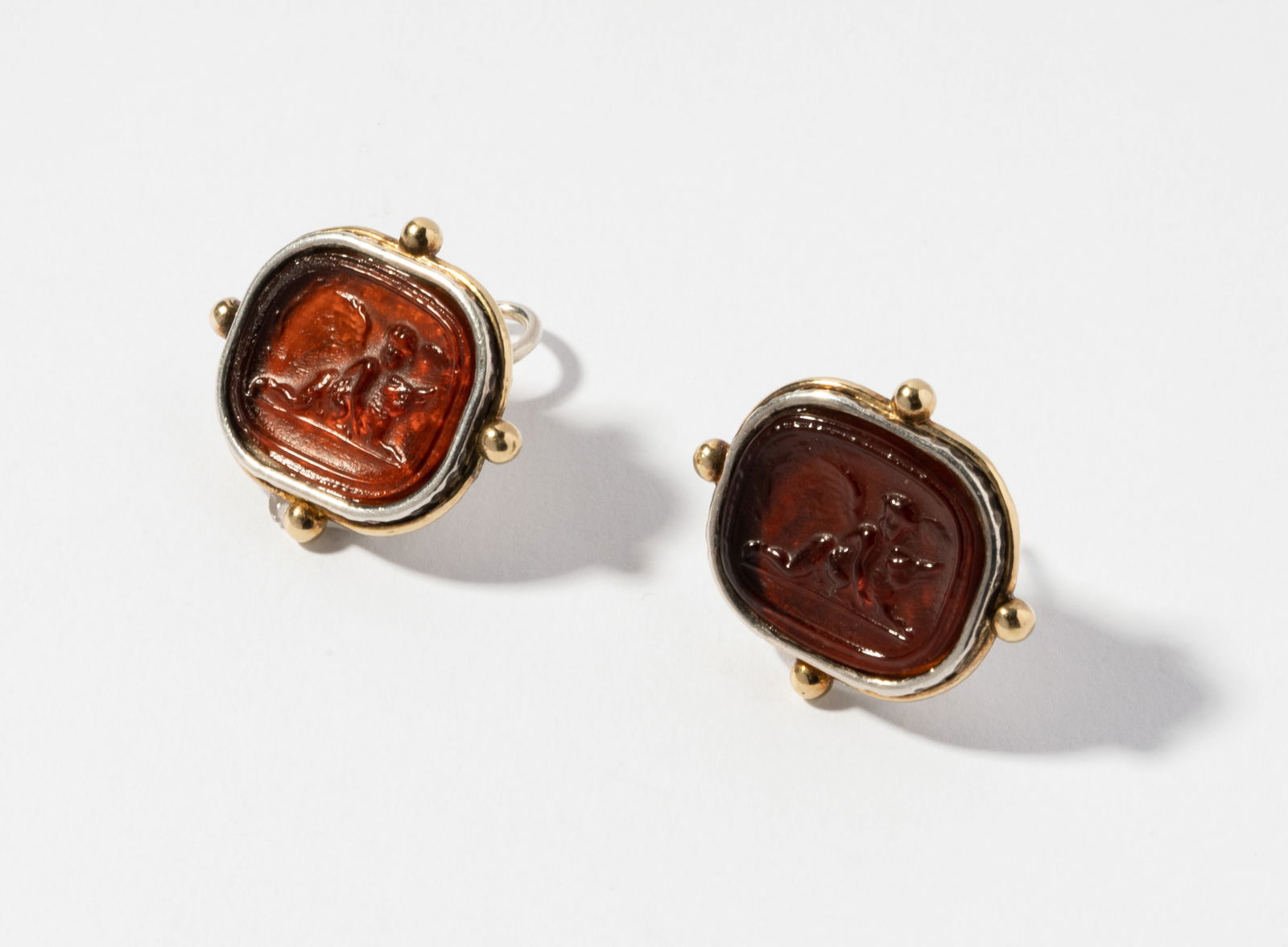 18 Karat Yellow Gold, Sterling Silver and Glass Earrings (1 of 5)