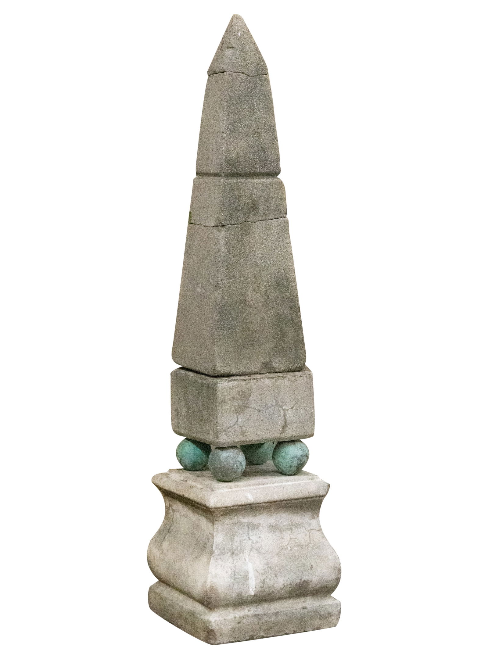 Stone Obelisk Garden Ornament: 1930s 57 x 15 in. (144.8 x 38.1 cm.)