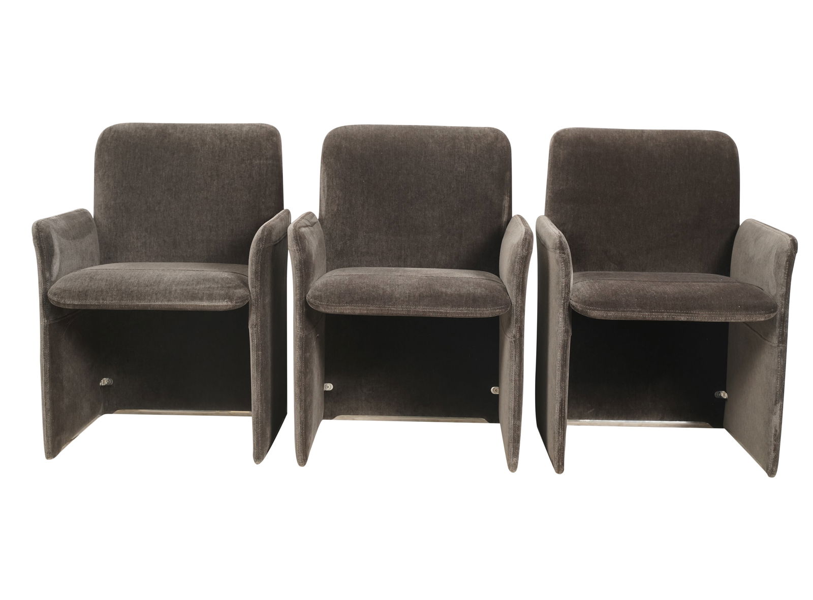 Set of Three Grey Upholstered Chrome Armchairs (1 of 11)