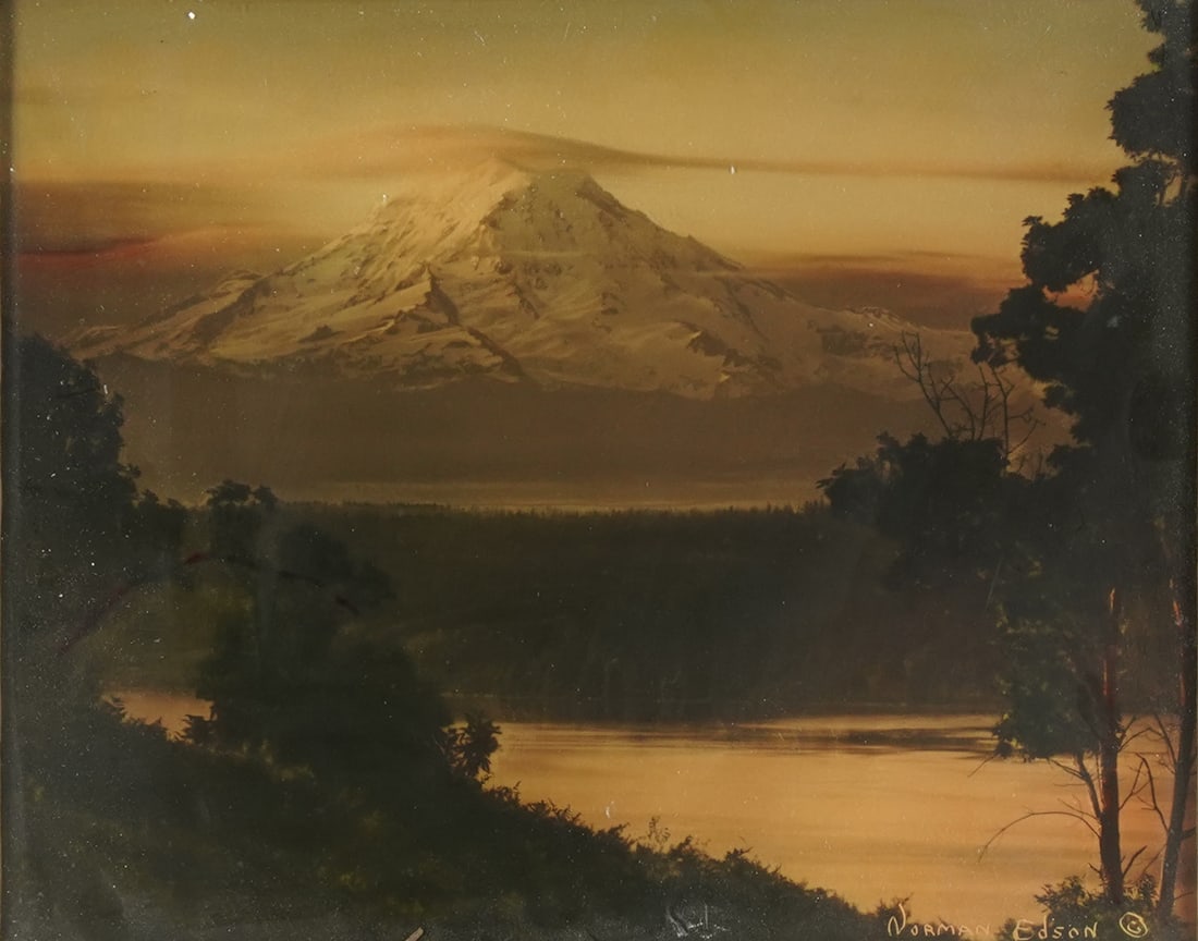 Norman Edson (1879-1968): Sunrise: orotone; hand-signed lower right Sight: 7 1/2 x 9 1/2 in. (19.1 x 24.1 cm.), Frame: 11 1/2 x 13 1/2 in. (29.2 x 34.3 cm.)