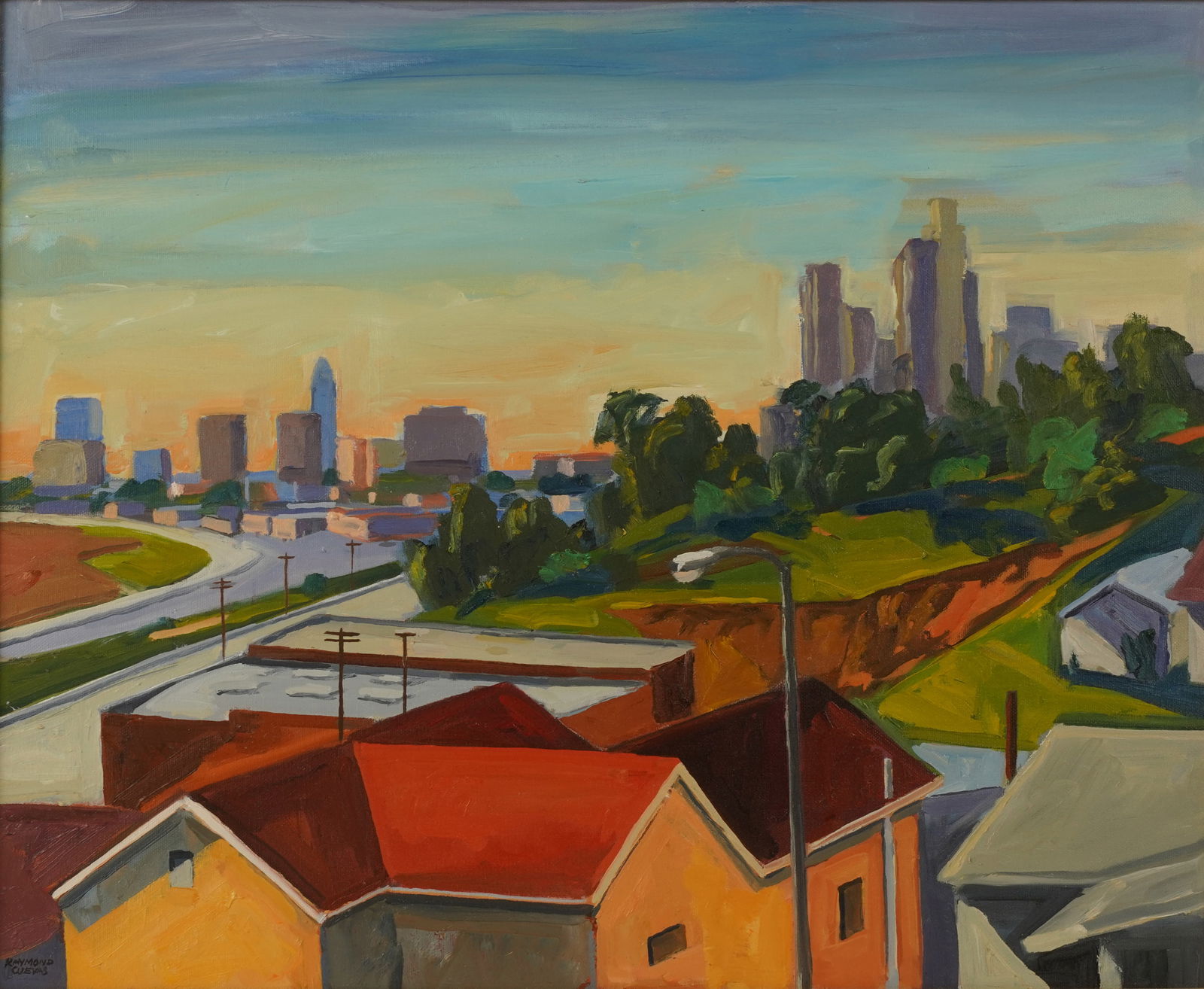 Raymond Cuevas (B. 1932): View Over Rooftops Looking Towards Downtown Los Angeles (1 of 8)