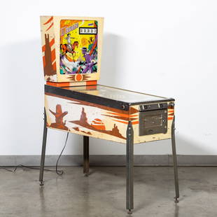 Gottlieb El Dorado Vintage Pinball Machine: 1975, 25-cent machine, bottom push switch lighting up machine, front metal with D Gottlieb and Co., El Dorado is considered the best drop target game Gottlieb made. Due to its extreme popularity in