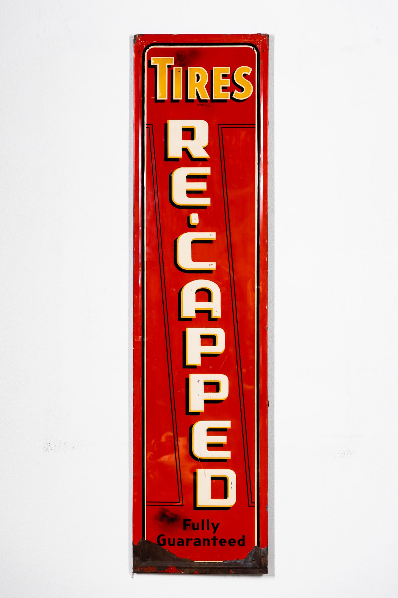 Tires Re-Capped Fully Guaranteed Painted Metal Advertisement Sign (1 of 14)