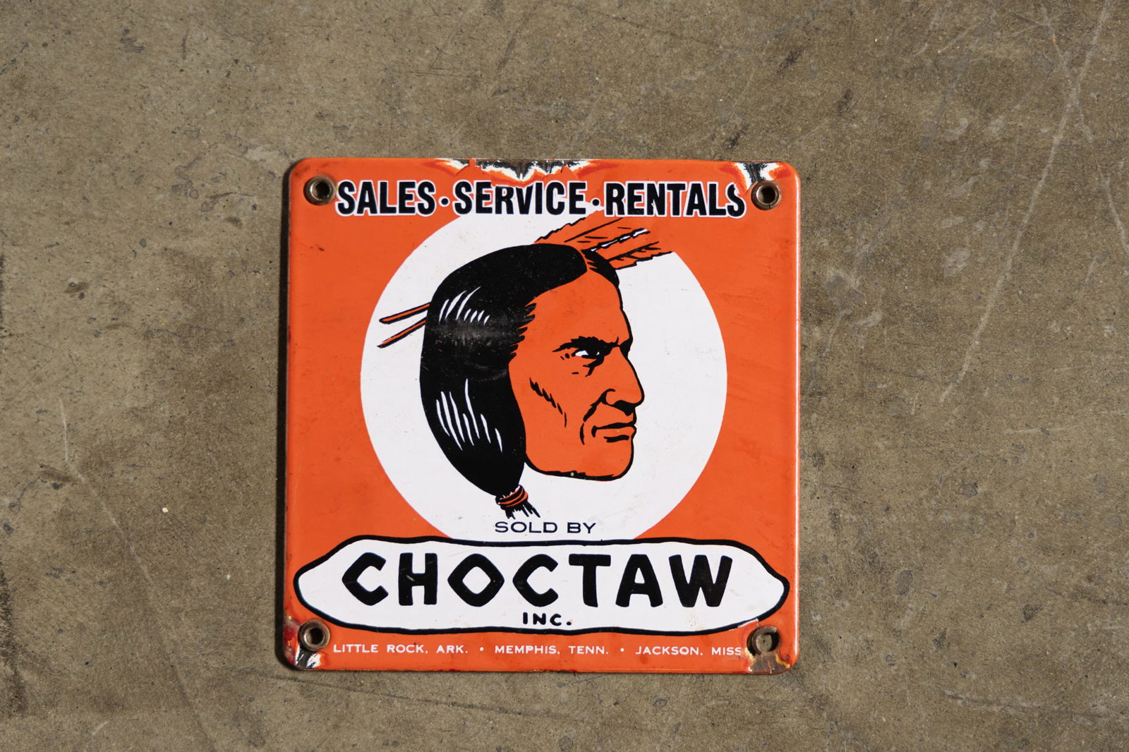 Vintage Chocktaw Sales Service Rentals Advertising Porcelain Sign (1 of 8)