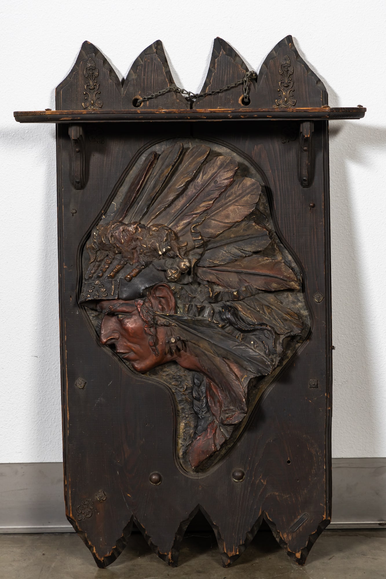 Vintage Wood Carved Indian Head Hanging Shelf (1 of 12)