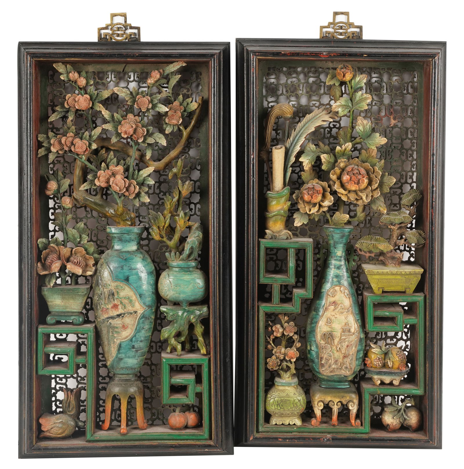 Pair of Chinese Carved and Painted Wood Panels (1 of 9)