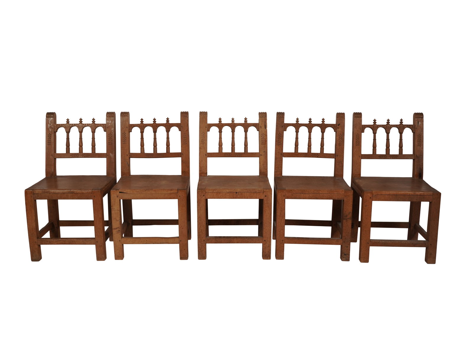Set of Five Spanish Colonial Style Carved Wood Dining Chairs (1 of 10)