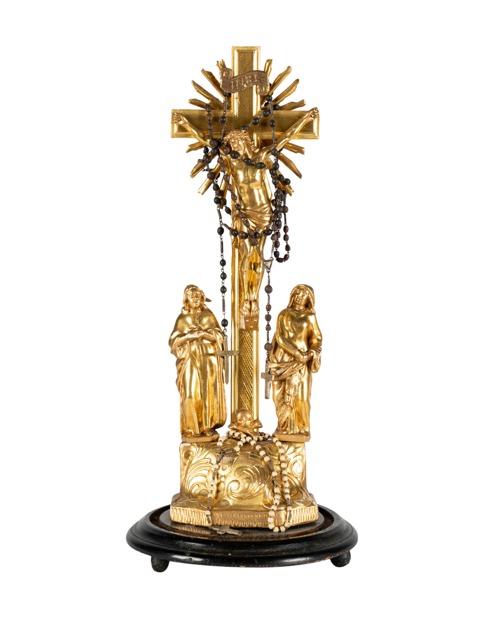 Crucifix with Glass Dome: giltwood and plaster with draped rosary Overall (including dome): 20 1/2 x 7 in. (52.1 x 17.8 cm.)