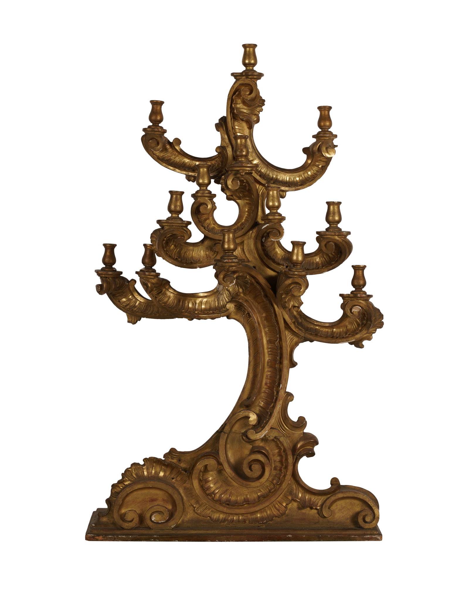 Italian Rococo Giltwood Candelabra: late 18th century 65 x 39 x 21 in. (165.1 x 99.1 x 53.3 cm.)