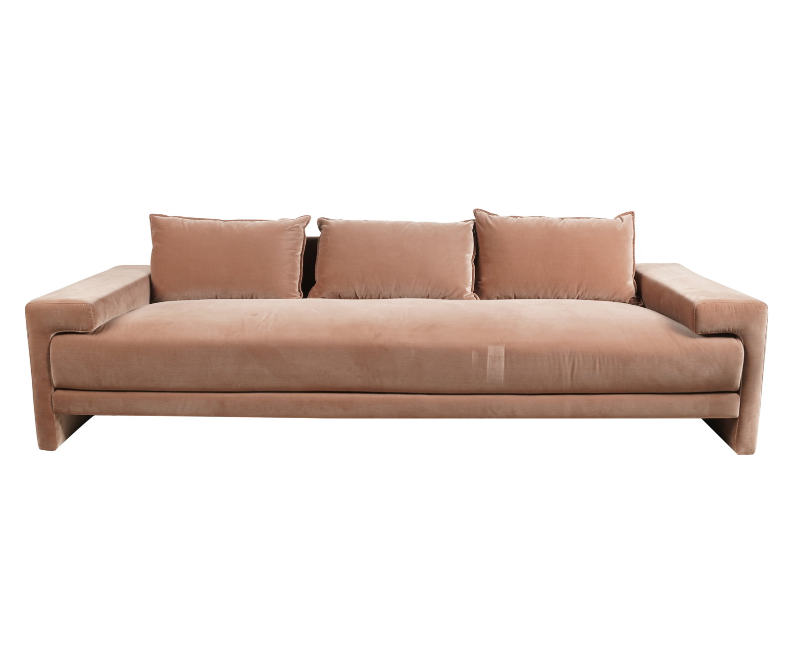 Velvet-Covered Sofa: unsigned 27 x 99 x 37 in. (68.6 x 251.5 x 94 cm.), Seat height: 17 in. (43.2 cm.)