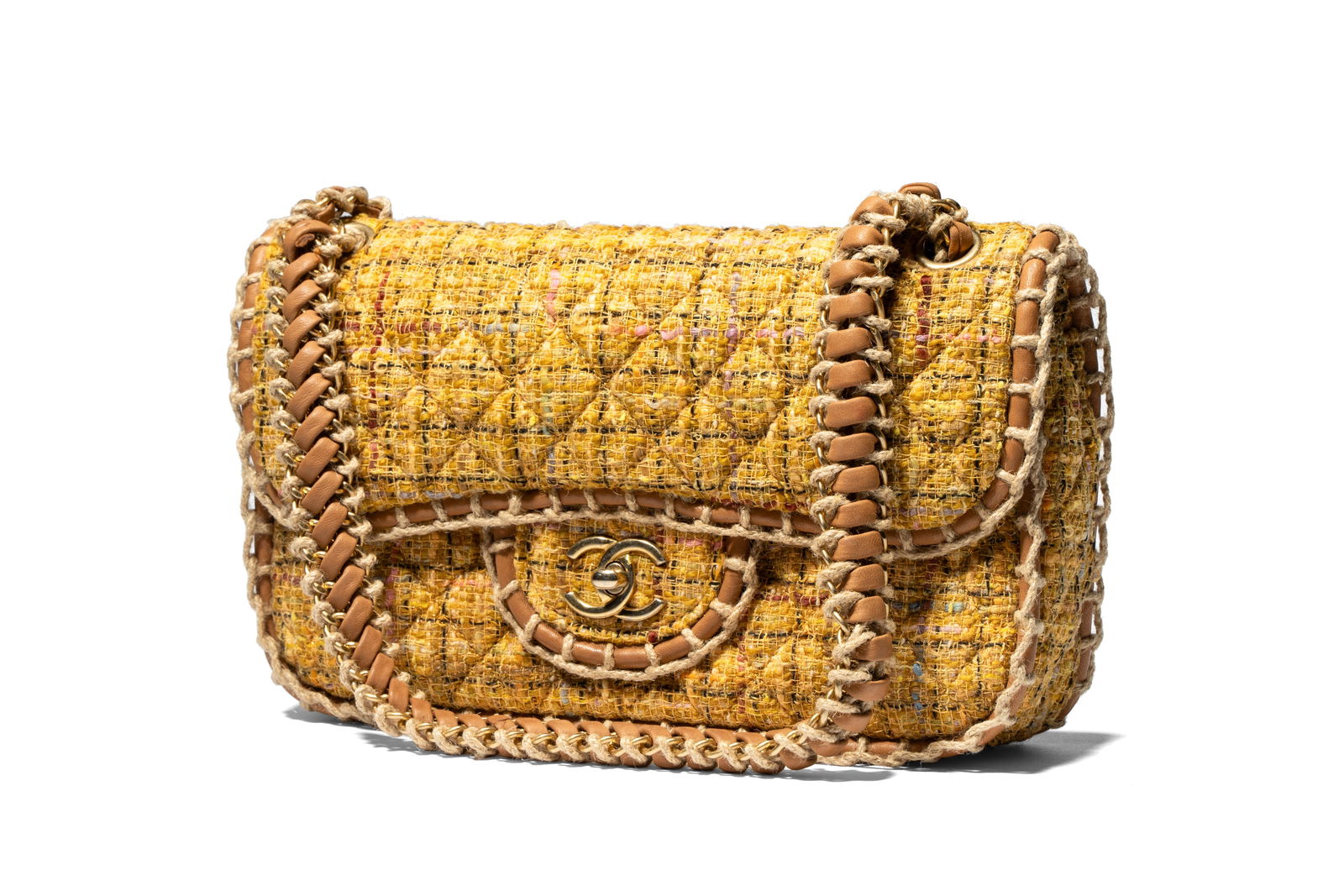 Chanel Quilted Yellow Tweed Bag (1 of 9)