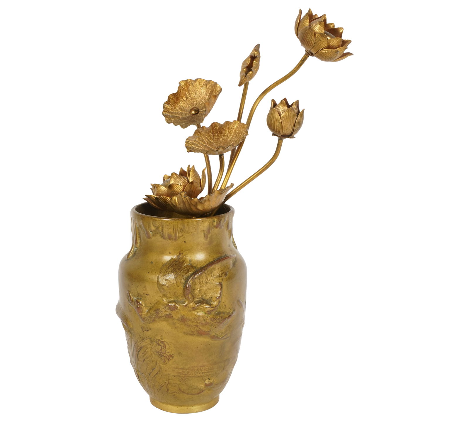 Alexandre Vibert (1847-1909) Gilt Bronze Vase: signed in casting and with E. Colin, Paris foundry mark; the vase filled with gilt metal flower stems Vase: 5 1/2 x 3 1/2 in. (14 x 8.9 cm.), Flower stem: 9 in. (22.9 cm.)