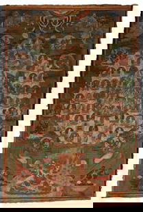 Tibetan Thangka: Mandala of Divinities and Teachers: late 18th century; painted in colors and gilt 24 x 16 in. (61 x 40.6 cm.) Provenance: Los Angeles County Museum of Art, Collection of Mr. and Mrs. Sueo Serisawa