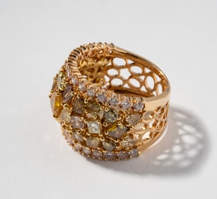 18 Karat Rose Gold, Diamond and Multi-Colored Diamond Ring