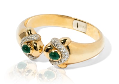 18 Karat Yellow Gold, Diamond, and Emerald Bracelet