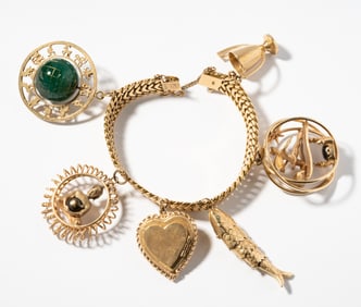 18 Karat Yellow Gold & Multi-stone Charm Bracelet