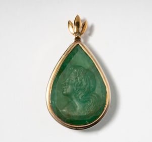 14 Karat Gold and Carved Emerald Pendant