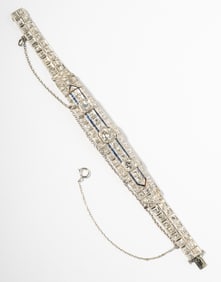 Platinum Art Deco Era Diamond and Synthetic Sapphire Bracelet