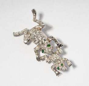 Shreve & Co. Platinum, Diamond, and Emerald Frog Pendant and Brooch