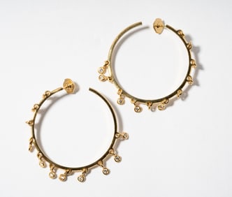 Christian Dior 18 Karat Yellow Gold and Diamond ?Coquine? Hoop Earrings