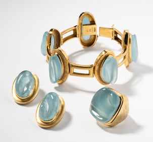 Burle Marx 18 Karat Yellow Gold, Aquamarine Jewelry Suite