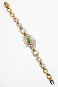 Gucci 18 Karat Yellow and White Gold, Diamond and Emerald Bracelet
