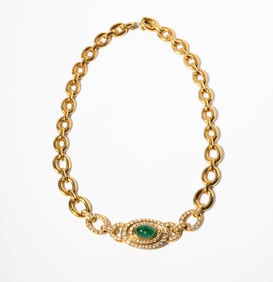 Gucci 18 Karat Yellow Gold, Diamond and Emerald Necklace