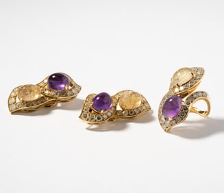 Bulgari Yellow Gold, Multi-Gem and Diamond Ring And Earrings