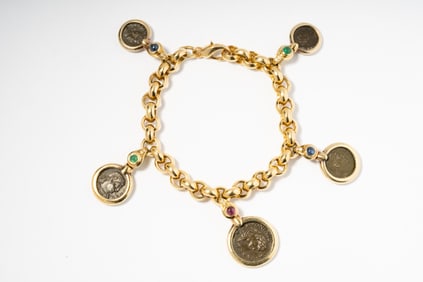 Bulgari 18 Karat Yellow Gold, Gem-Set, Ancient Coin ?Monete? Bracelet