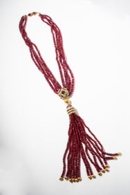 Tony Duquette 18 Karat Yellow Gold, Ruby, Diamond, and Sapphire Tassel Choker