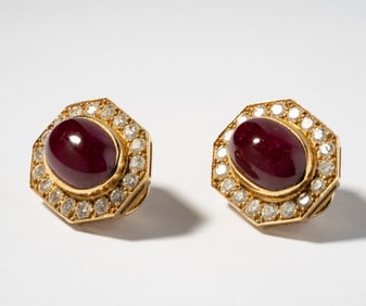 David Webb 18 Karat Yellow Gold Ruby and Diamond Earrings