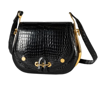 Hermes Very Rare Original Black Porosus Crocodile Passe Guide Bag