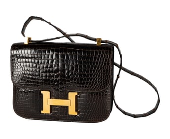 Hermes Brown Shiny Crocodile Porous 23cm Constance Bag