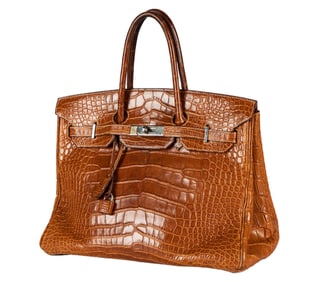 Hermes Cognac Crocodile Porosus 35 cm Birkin Bag