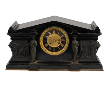 French Egyptian Revival Bronze-Mounted Slate Mantel Clock