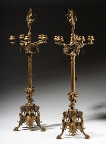 Pair of Ferdinand Barbedienne Bronze Five-Light Candelabra