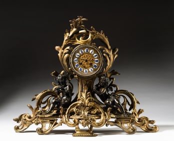 Louis XV-Style Gilt Bronze Figural Mantel Clock