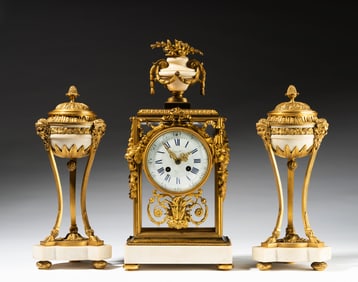 French Neoclassical-Style Three-Piece Clock Garniture